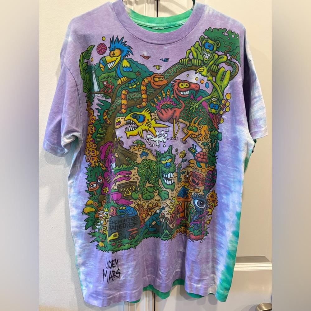 RARE • Vintage 1995 Liquid Blue Joey Mars Enchanted Rainforest AOP XL • Signed